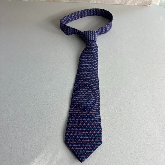 Salvatore Ferragamo Men's Silk Necktie Blue/ Pink Geometric Print Made In Italy - Picture 1 of 10